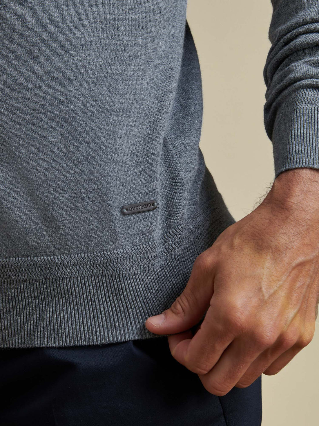 Duchamp Mens Quarter Zip Funnel Neck Smoked Pearl Marl