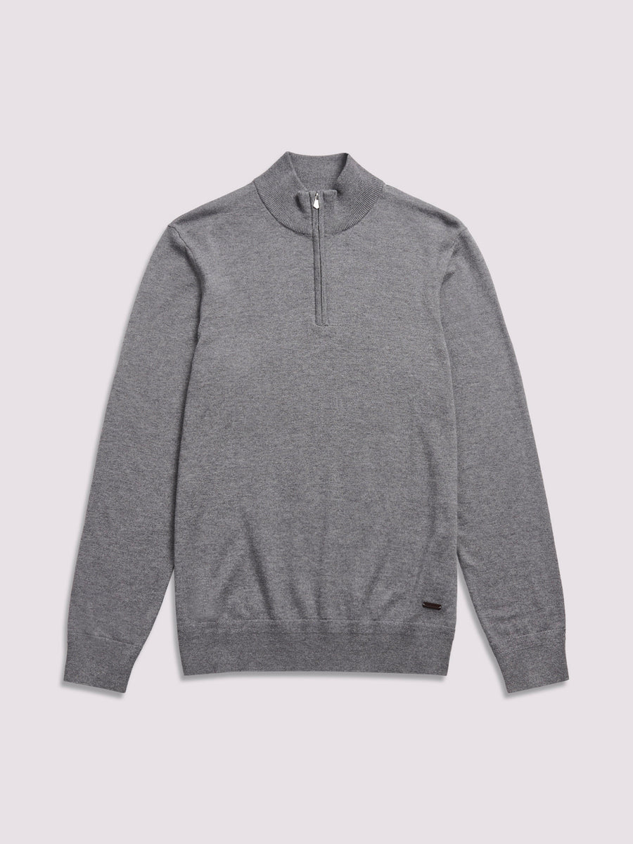 Duchamp Mens Quarter Zip Funnel Neck Smoked Pearl Marl