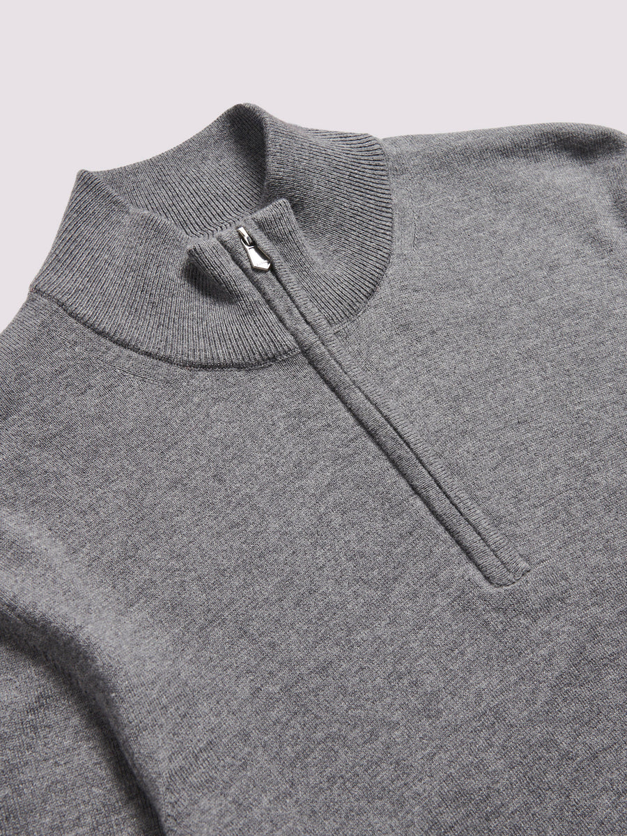 Quarter Zip Funnel Neck in Smoked Pearl Marl