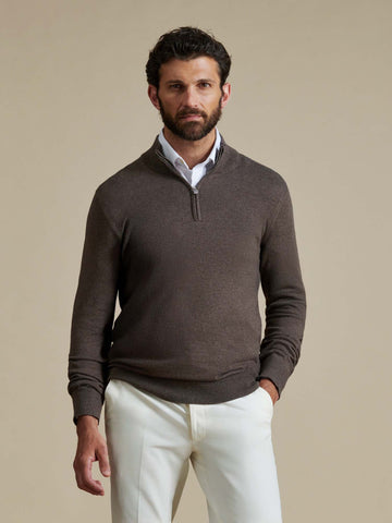 Duchamp Mens Quarter Zip Funnel Neck Canteen Marl
