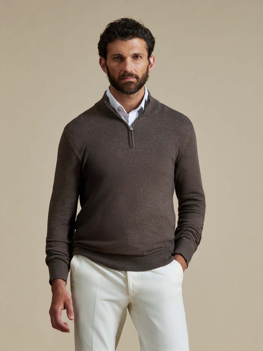Duchamp Mens Quarter Zip Funnel Neck Canteen Marl