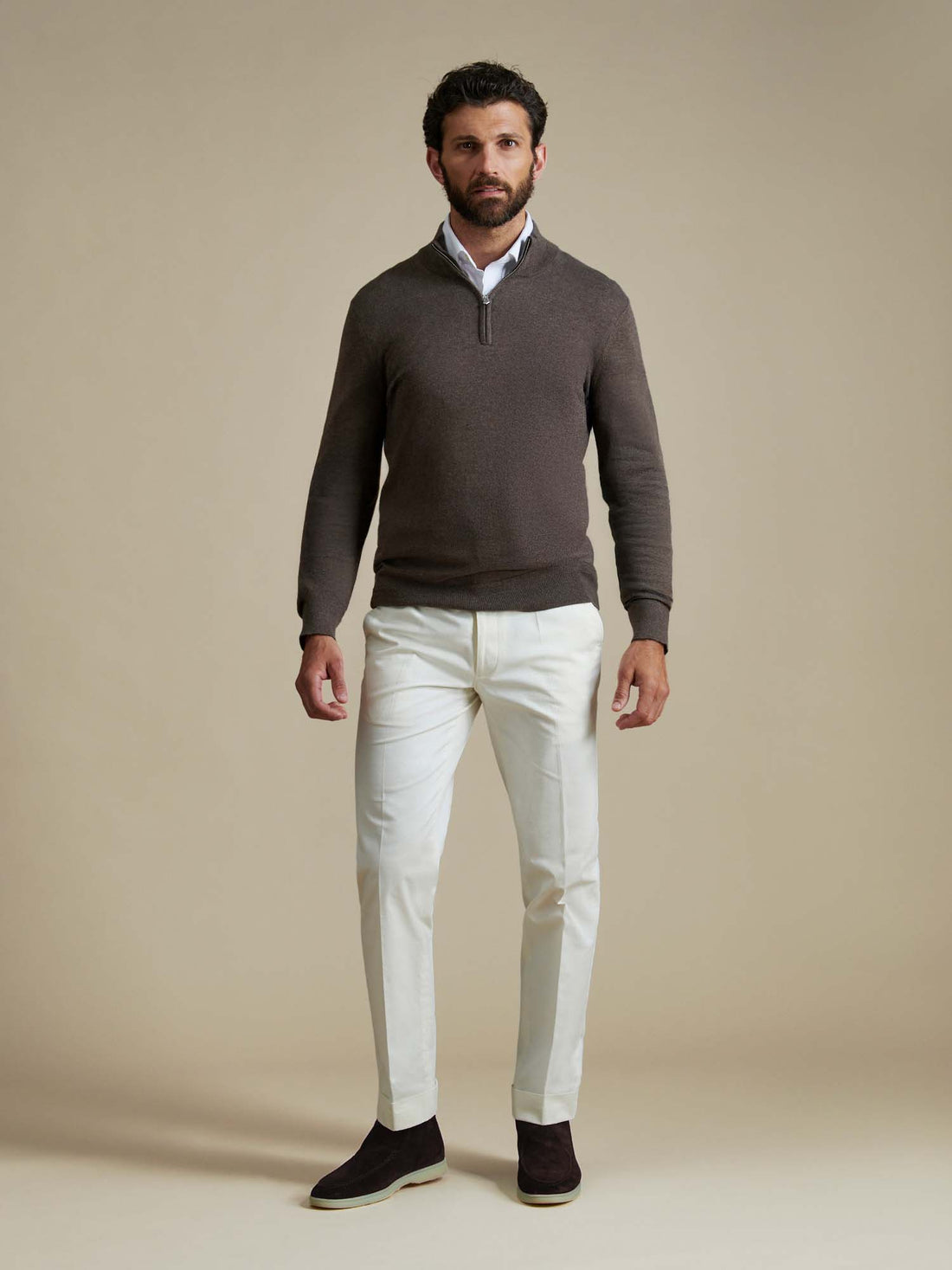 Duchamp Mens Quarter Zip Funnel Neck Canteen Marl