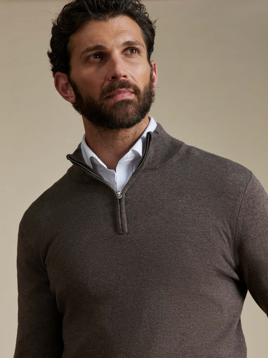 Duchamp Mens Quarter Zip Funnel Neck Canteen Marl