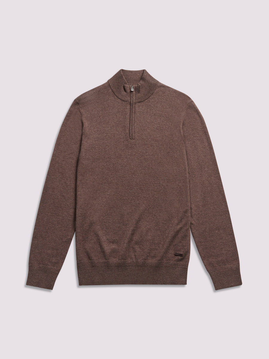 Quarter Zip Funnel Neck in Canteen Marl