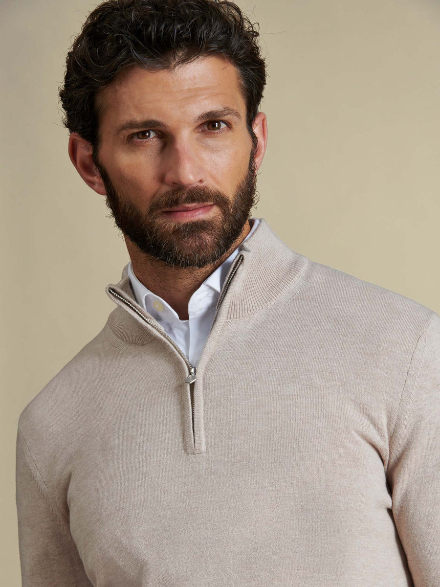 Duchamp Mens Quarter Zip Funnel Neck Silver Grey Marl