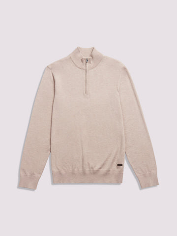 Quarter Zip Funnel Neck in Silver Grey Marl