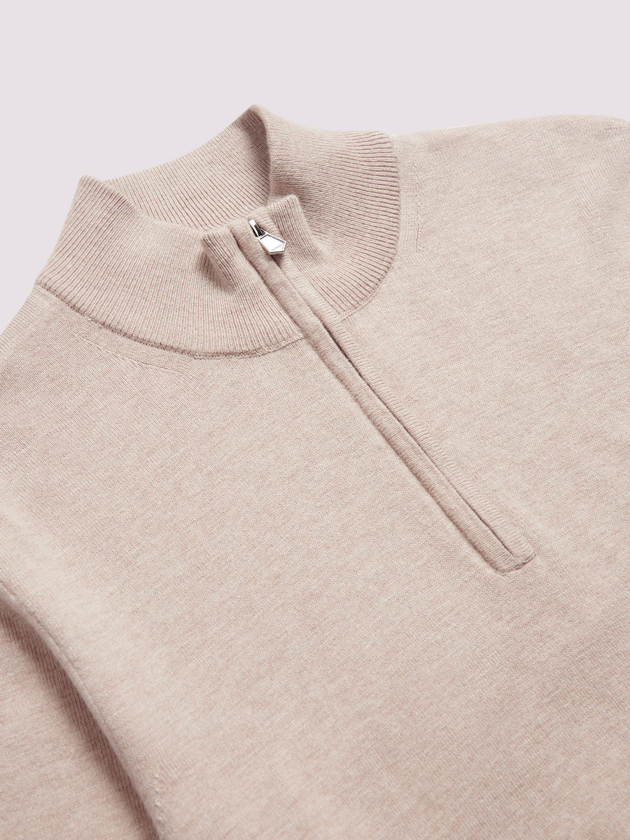 Quarter Zip Funnel Neck in Silver Grey Marl