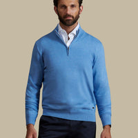 Duchamp Mens Quarter Zip Funnel Neck Della Robbia Blue Marl