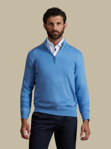 Duchamp Mens Quarter Zip Funnel Neck Della Robbia Blue Marl