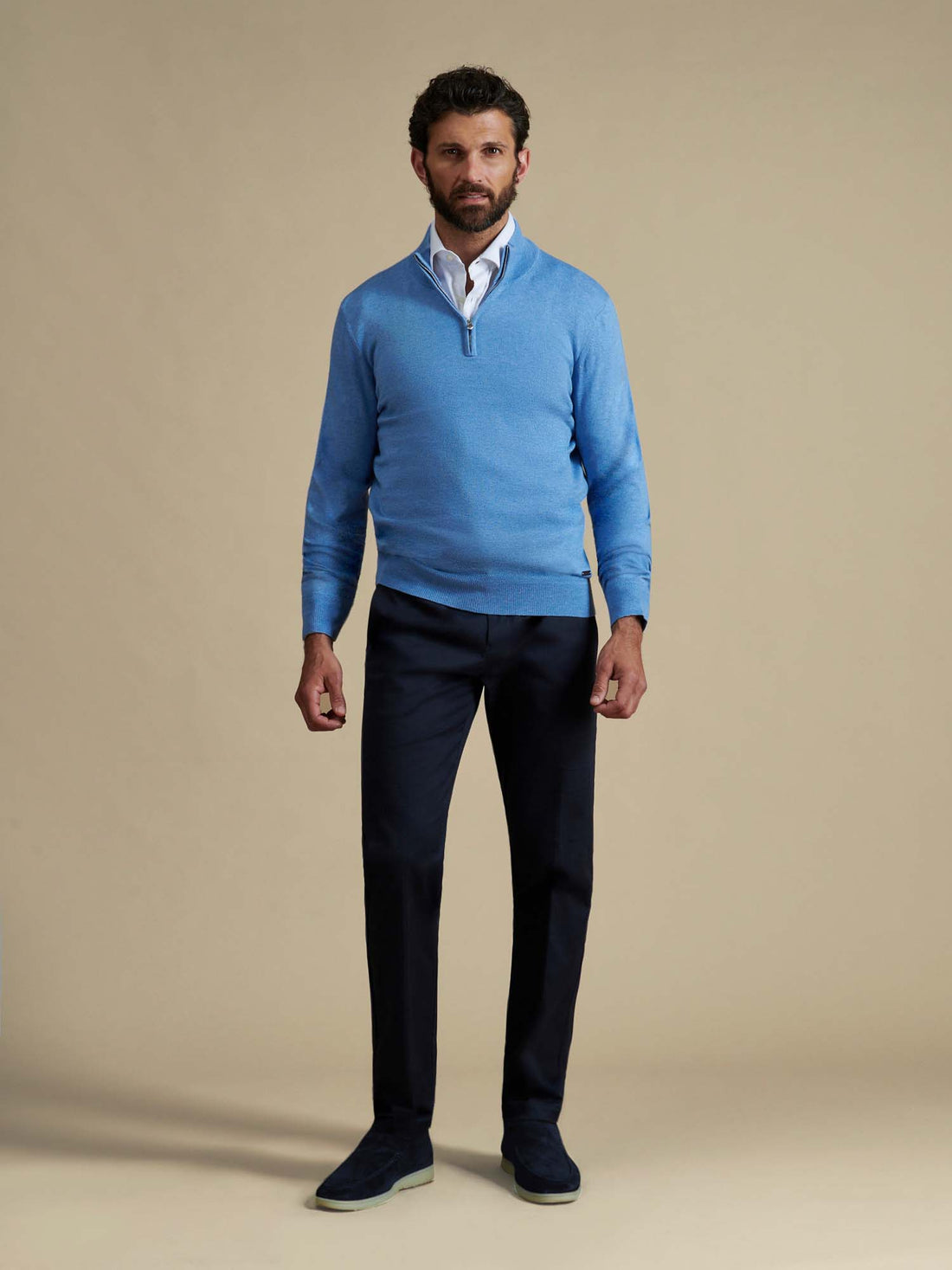 Duchamp Mens Quarter Zip Funnel Neck Della Robbia Blue Marl