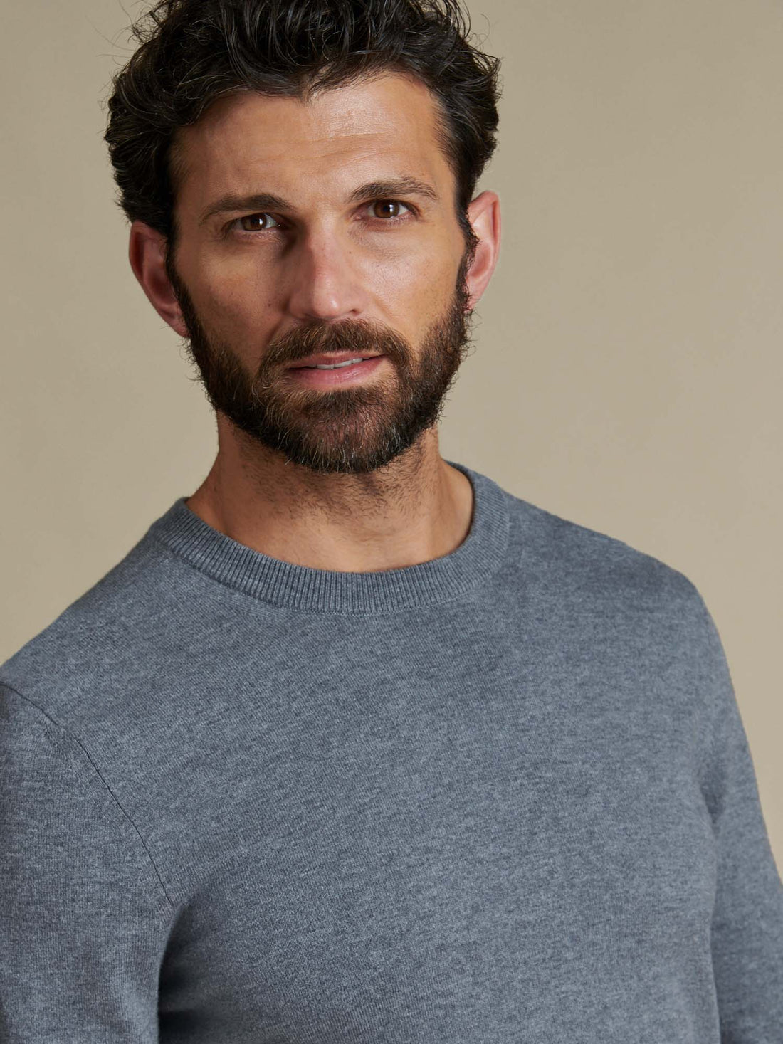 Duchamp Mens Crew Neck Knit Smoked Pearl Marl