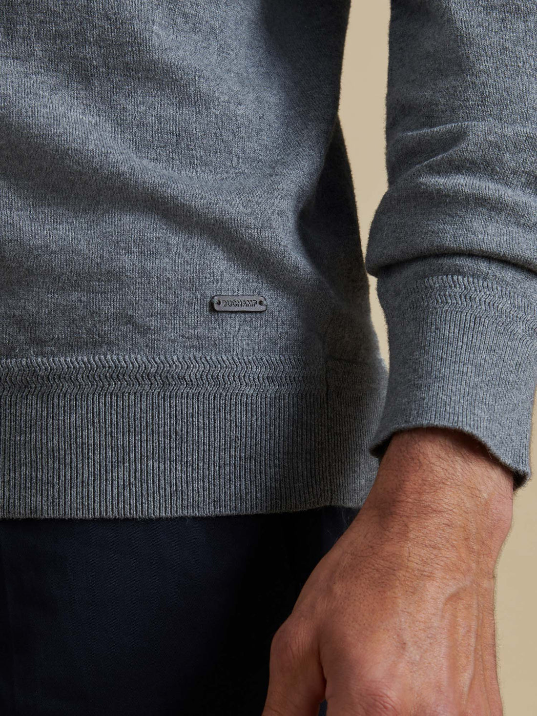 Duchamp Mens Crew Neck Knit Smoked Pearl Marl