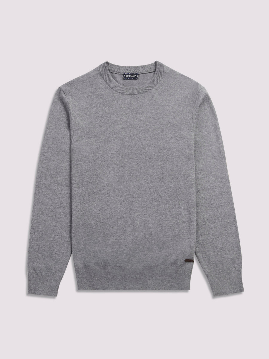 Duchamp Mens Crew Neck Knit Smoked Pearl Marl