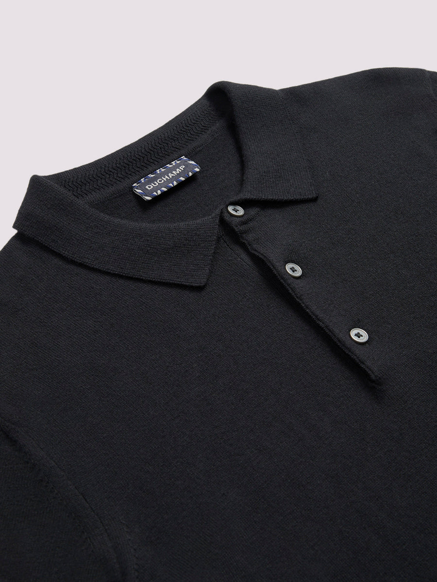 Short Sleeve Polo Knit in Black