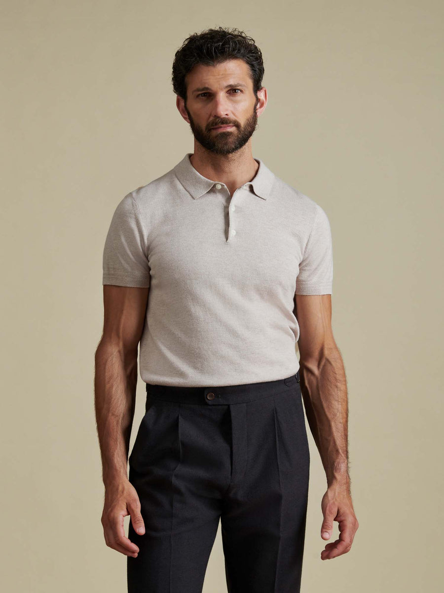 Duchamp Mens Short Sleeve Polo Knit Silver Grey Marl
