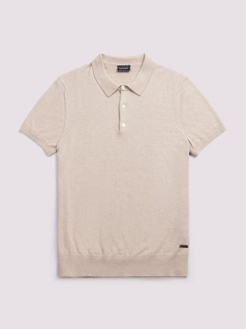 Short Sleeve Polo Knit in Silver Grey Marl