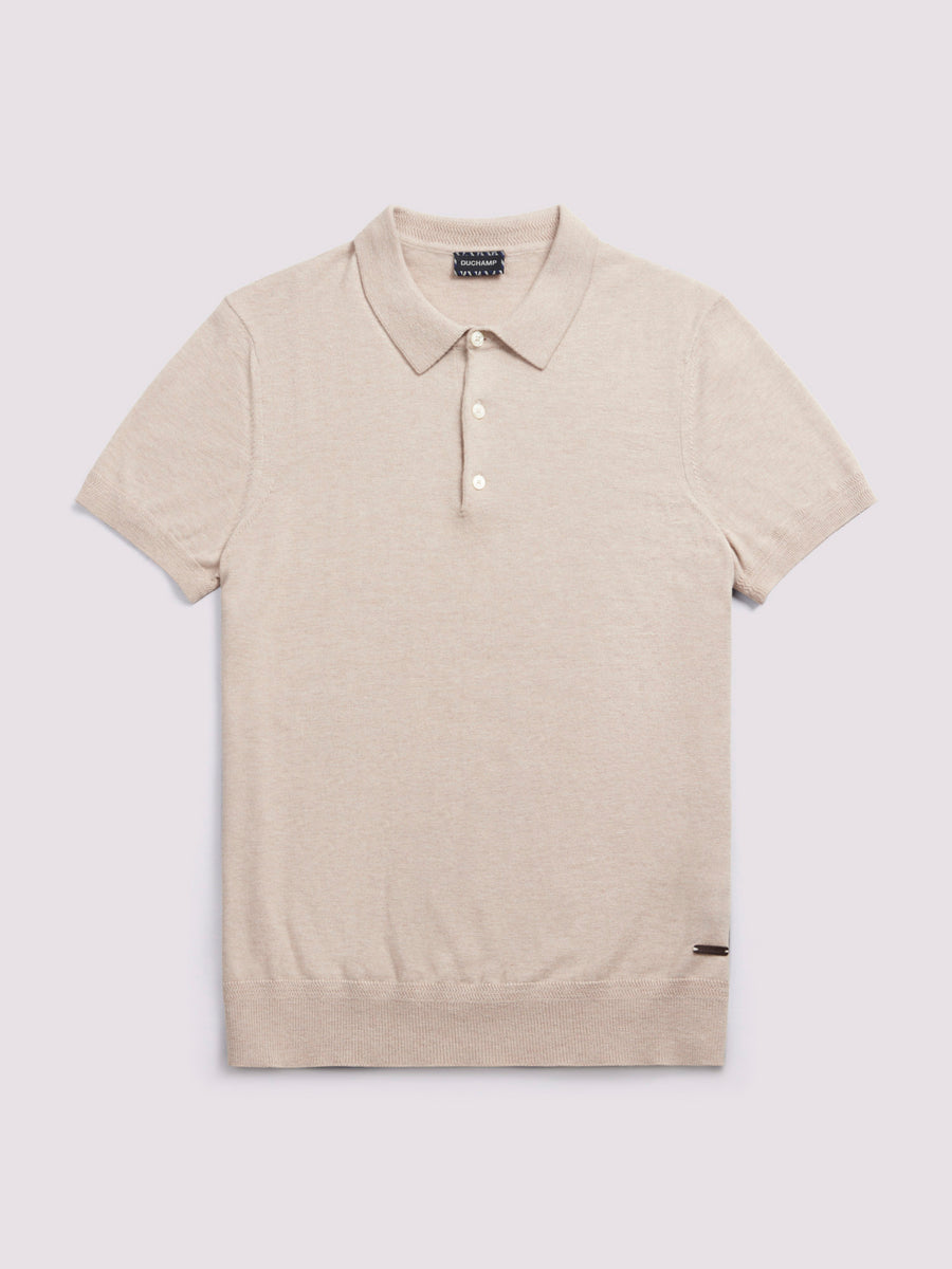 Short Sleeve Polo Knit in Silver Grey Marl