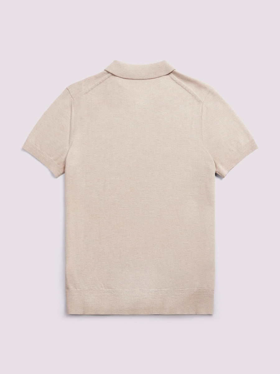 Short Sleeve Polo Knit in Silver Grey Marl