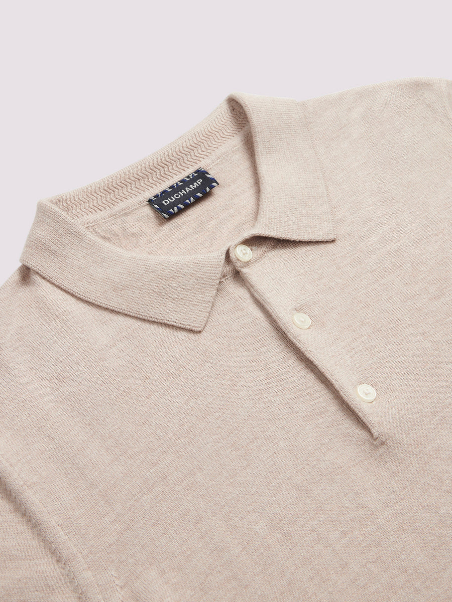 Short Sleeve Polo Knit in Silver Grey Marl