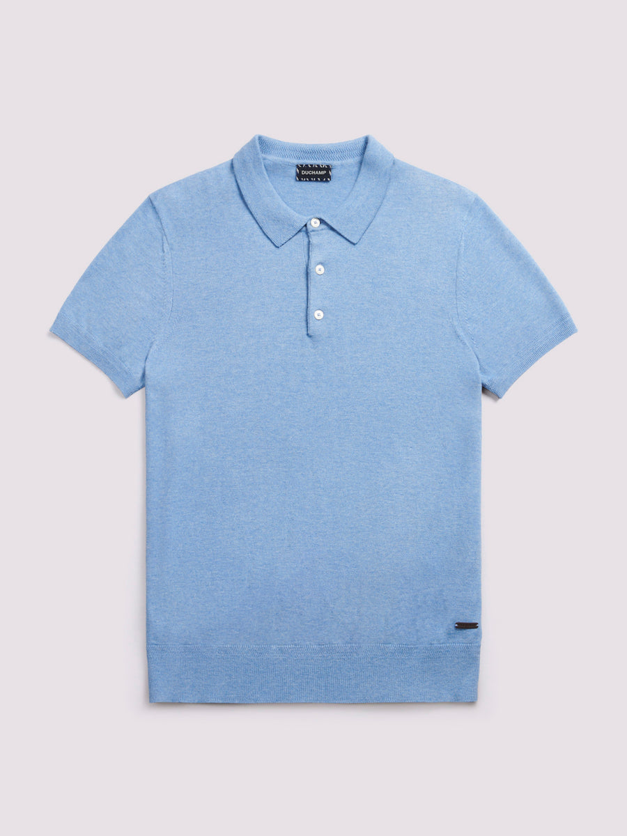 Short Sleeve Polo Knit in Della Robbia Blue Marl