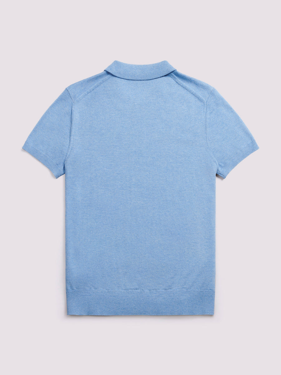 Short Sleeve Polo Knit in Della Robbia Blue Marl