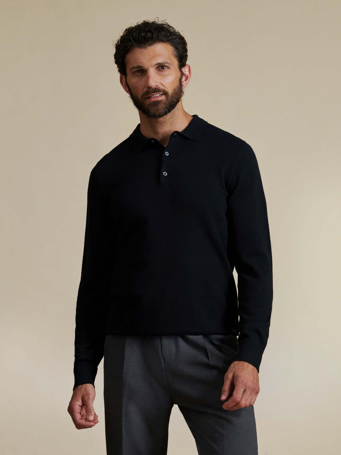 Duchamp Mens Long Sleeve Polo Knit Black