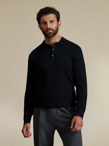 Duchamp Mens Long Sleeve Polo Knit Black