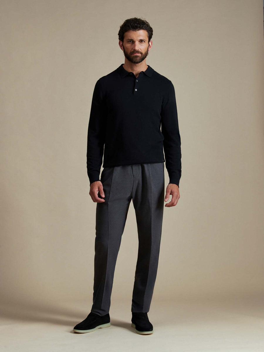 Duchamp Mens Long Sleeve Polo Knit Black