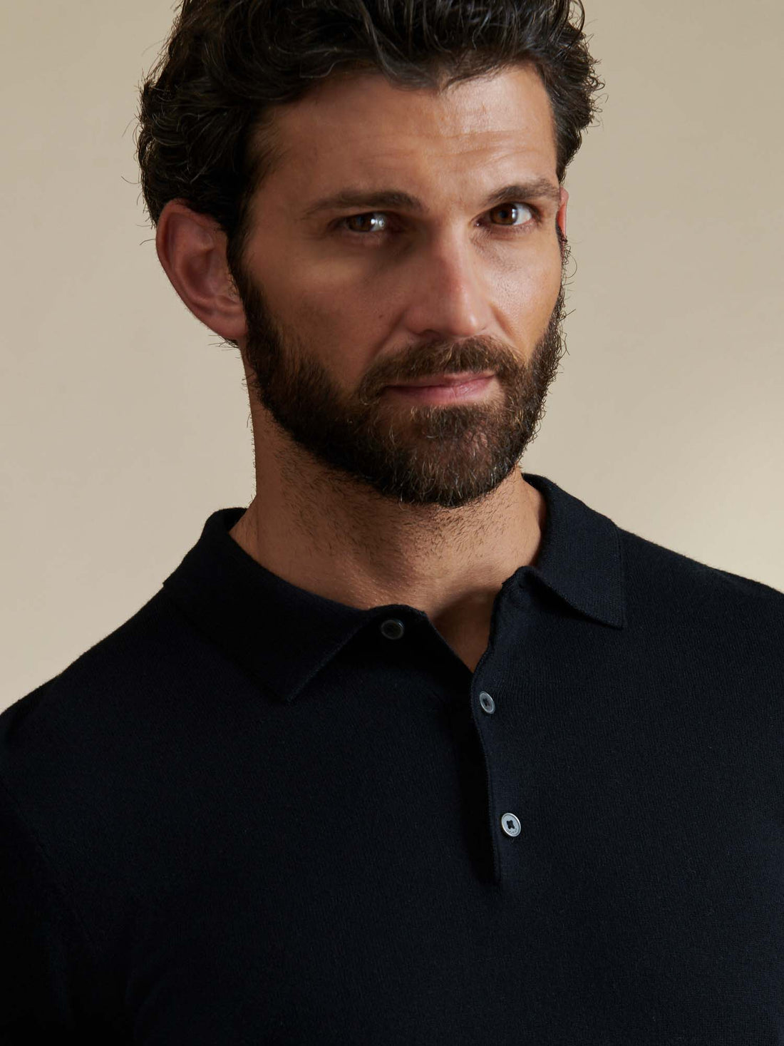 Duchamp Mens Long Sleeve Polo Knit Black