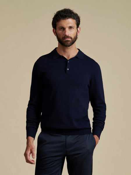 Duchamp Mens Long Sleeve Polo Knit Deep Well