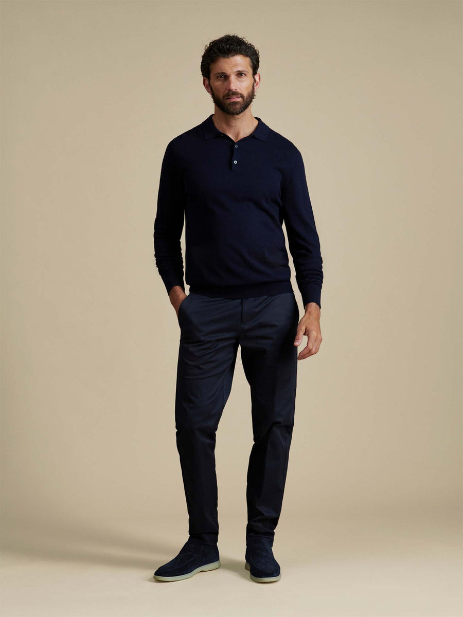 Duchamp Mens Long Sleeve Polo Knit Deep Well
