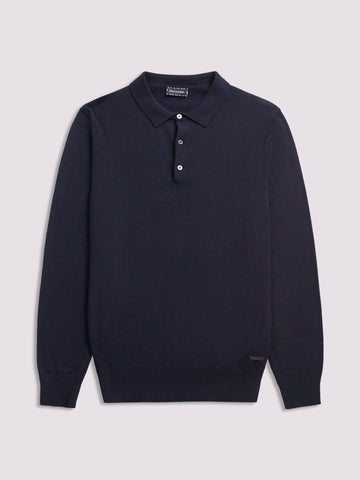 Long Sleeve Polo Knit in Deep Well