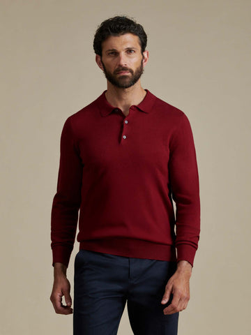 Duchamp Mens Long Sleeve Polo Knit Rumba Red