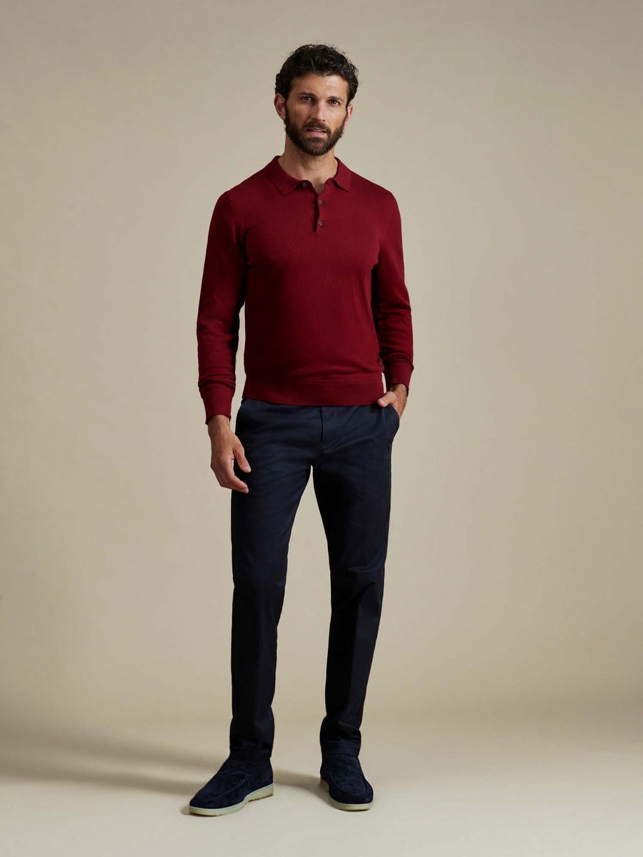 Duchamp Mens Long Sleeve Polo Knit Rumba Red