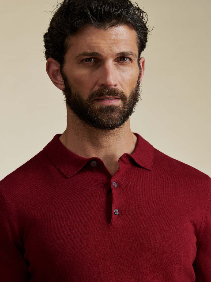 Duchamp Mens Long Sleeve Polo Knit Rumba Red