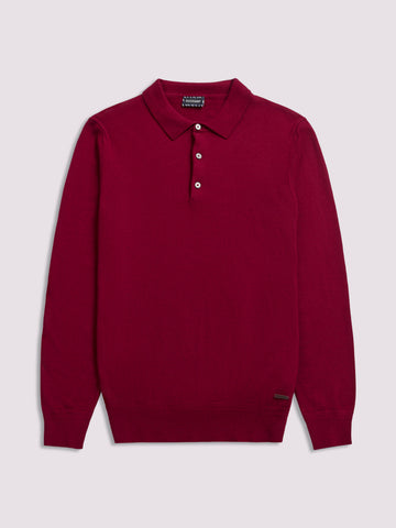 Duchamp Mens Long Sleeve Polo Knit Rumba Red