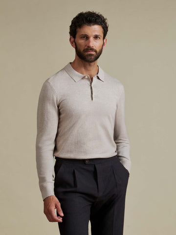 Duchamp Mens Long Sleeve Polo Knit Silver Grey Marl