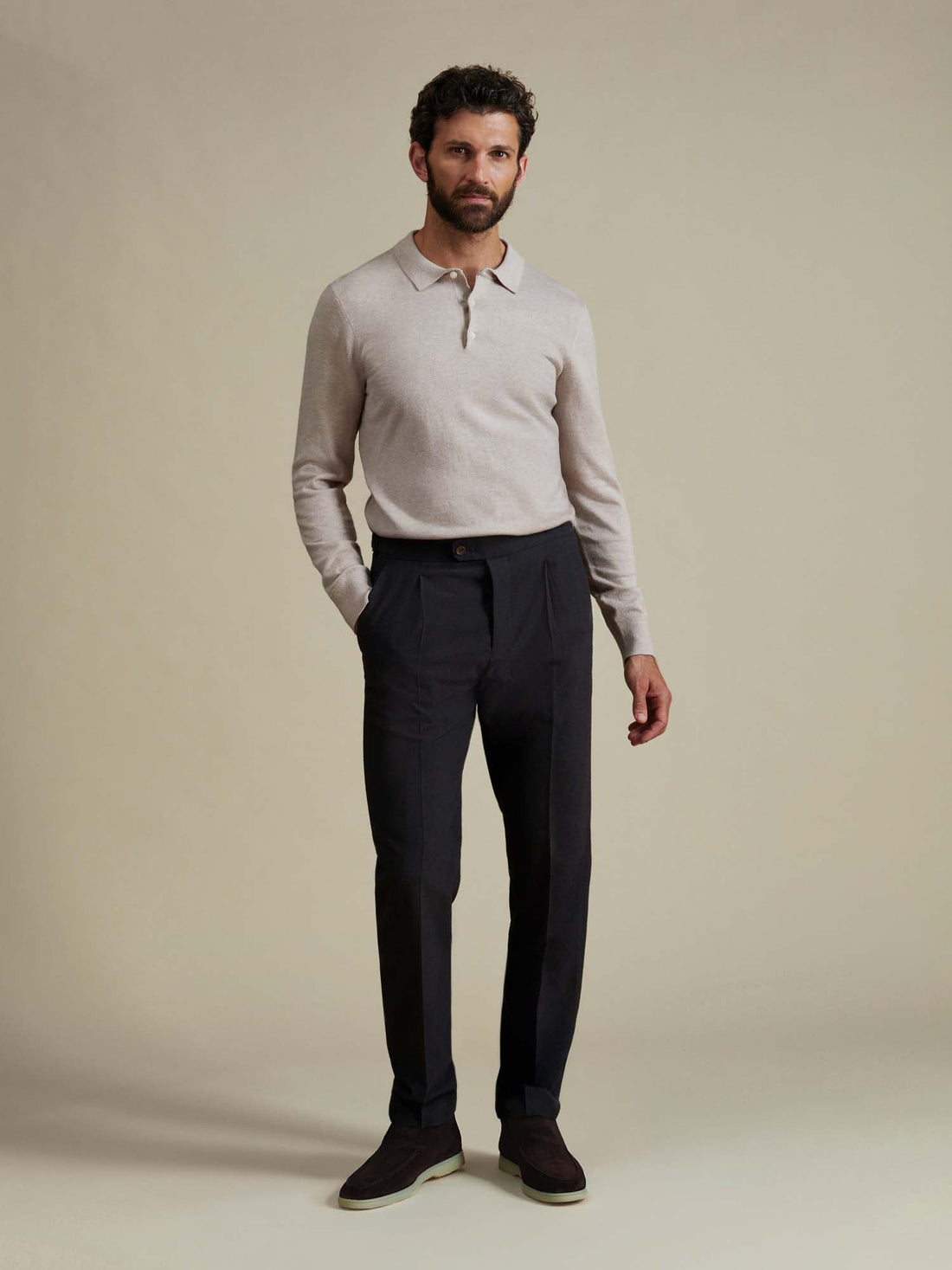Duchamp Mens Long Sleeve Polo Knit Silver Grey Marl