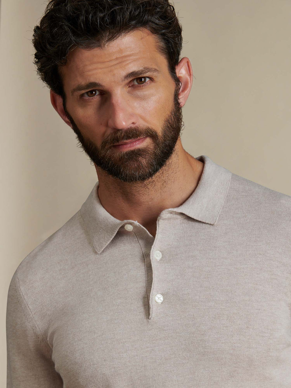Duchamp Mens Long Sleeve Polo Knit Silver Grey Marl