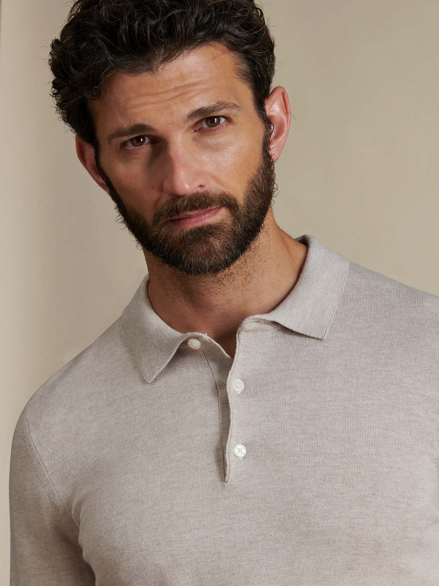 Duchamp Mens Long Sleeve Polo Knit Silver Grey Marl