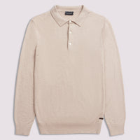 Long Sleeve Polo Knit in Silver Grey Marl