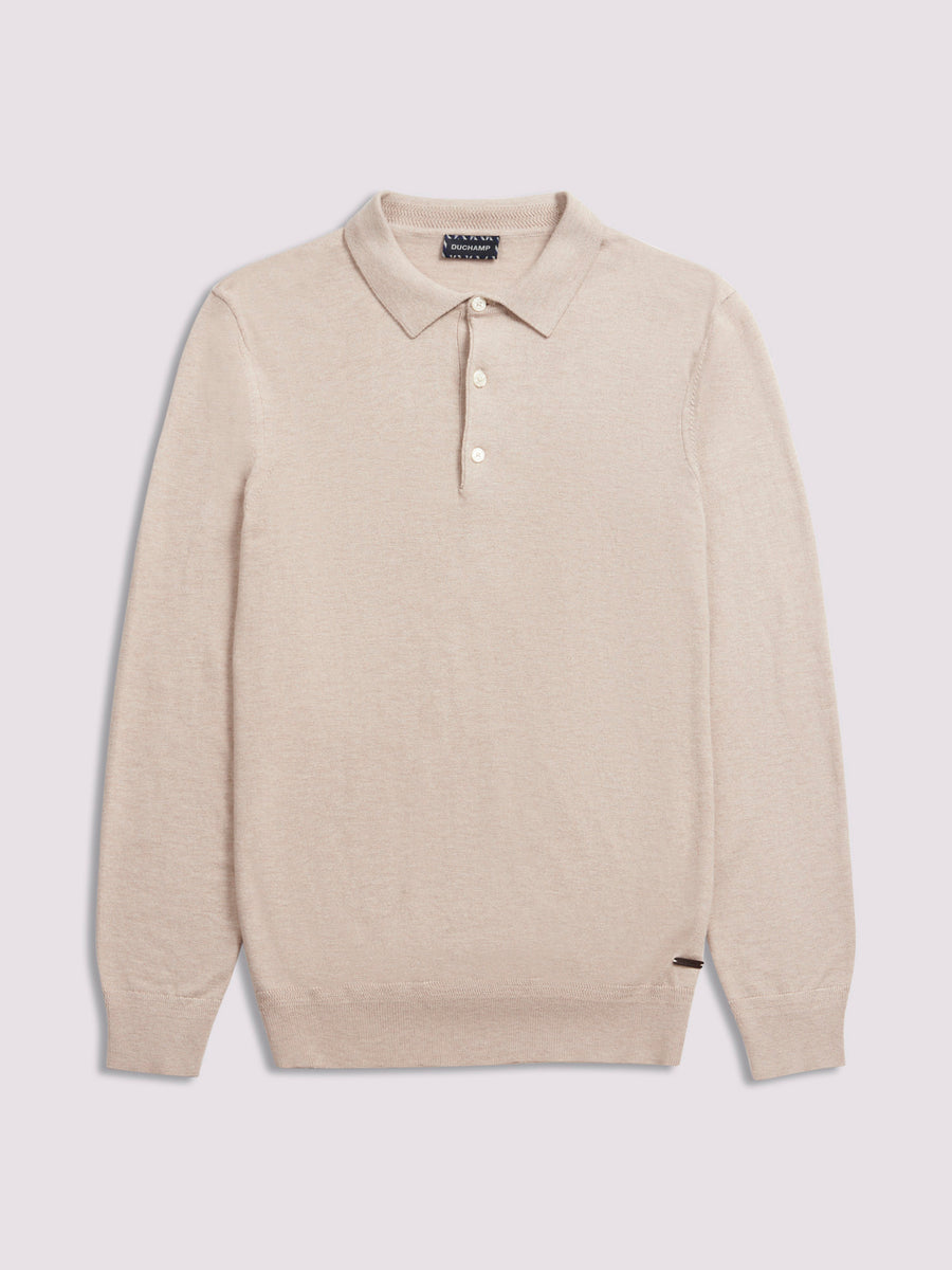 Long Sleeve Polo Knit in Silver Grey Marl