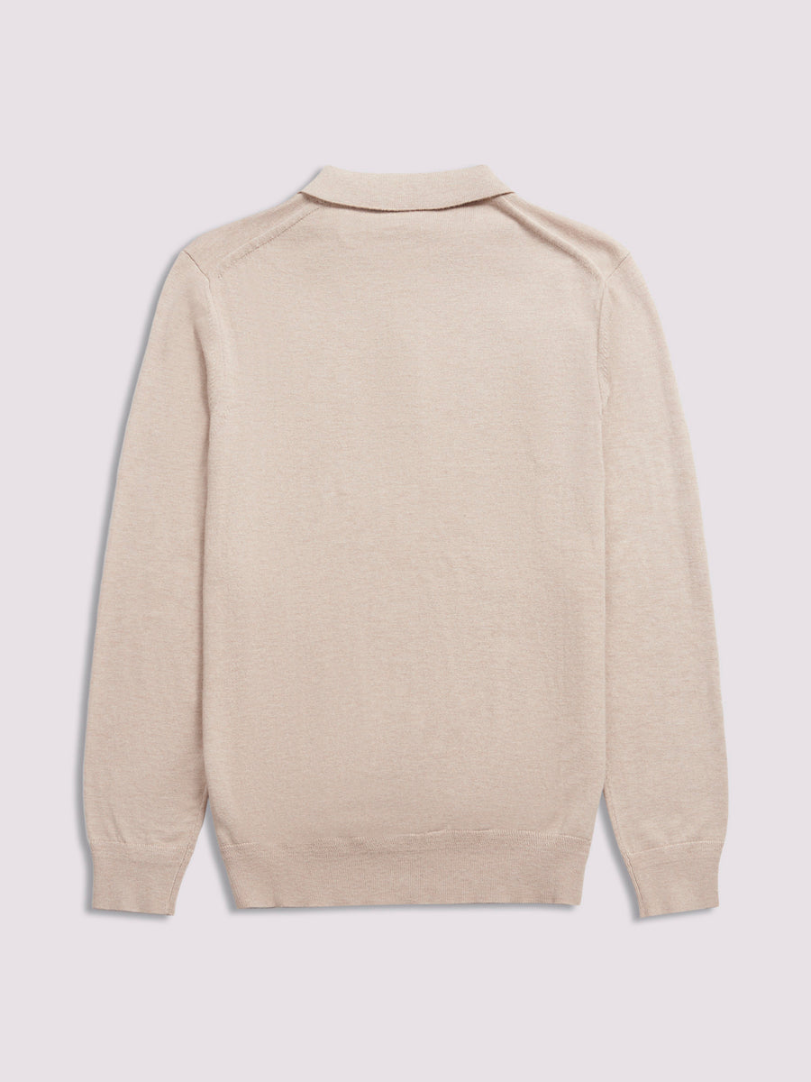 Long Sleeve Polo Knit in Silver Grey Marl