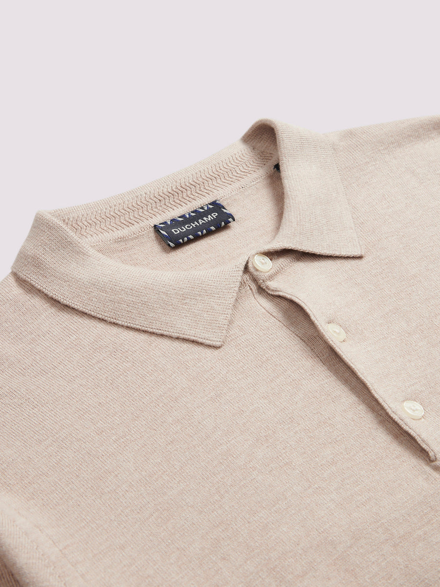 Long Sleeve Polo Knit in Silver Grey Marl