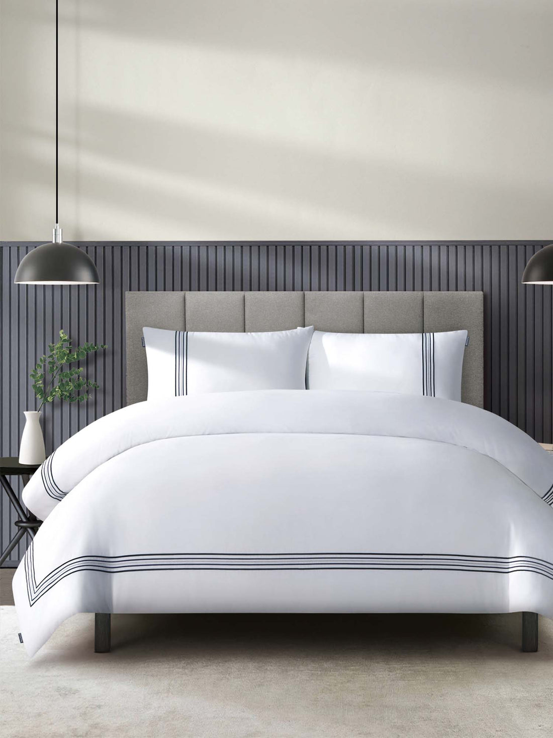 Duchamp Premium Cotton Sateen Embroidered Duvet Set Bright White