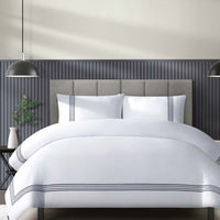 Duchamp Premium Cotton Sateen Embroidered Duvet Set Bright White