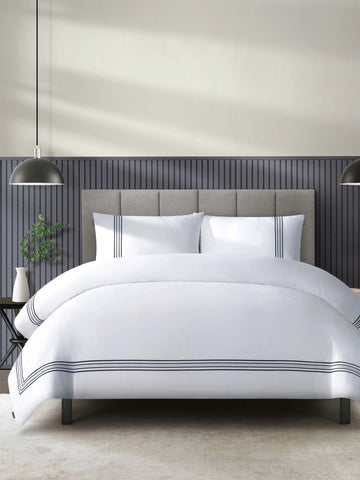 Duchamp Premium Cotton Sateen Embroidered Duvet Set Bright White