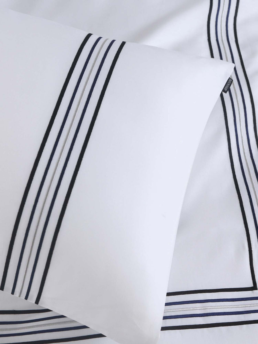 Duchamp Premium Cotton Sateen Embroidered Duvet Set Bright White