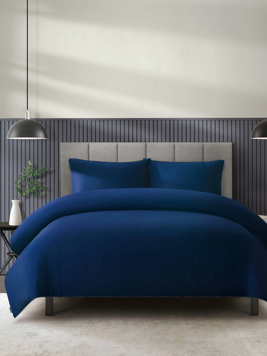 Duchamp Premium Cotton Sateen Piped Edge Duvet Set Twilight Blue