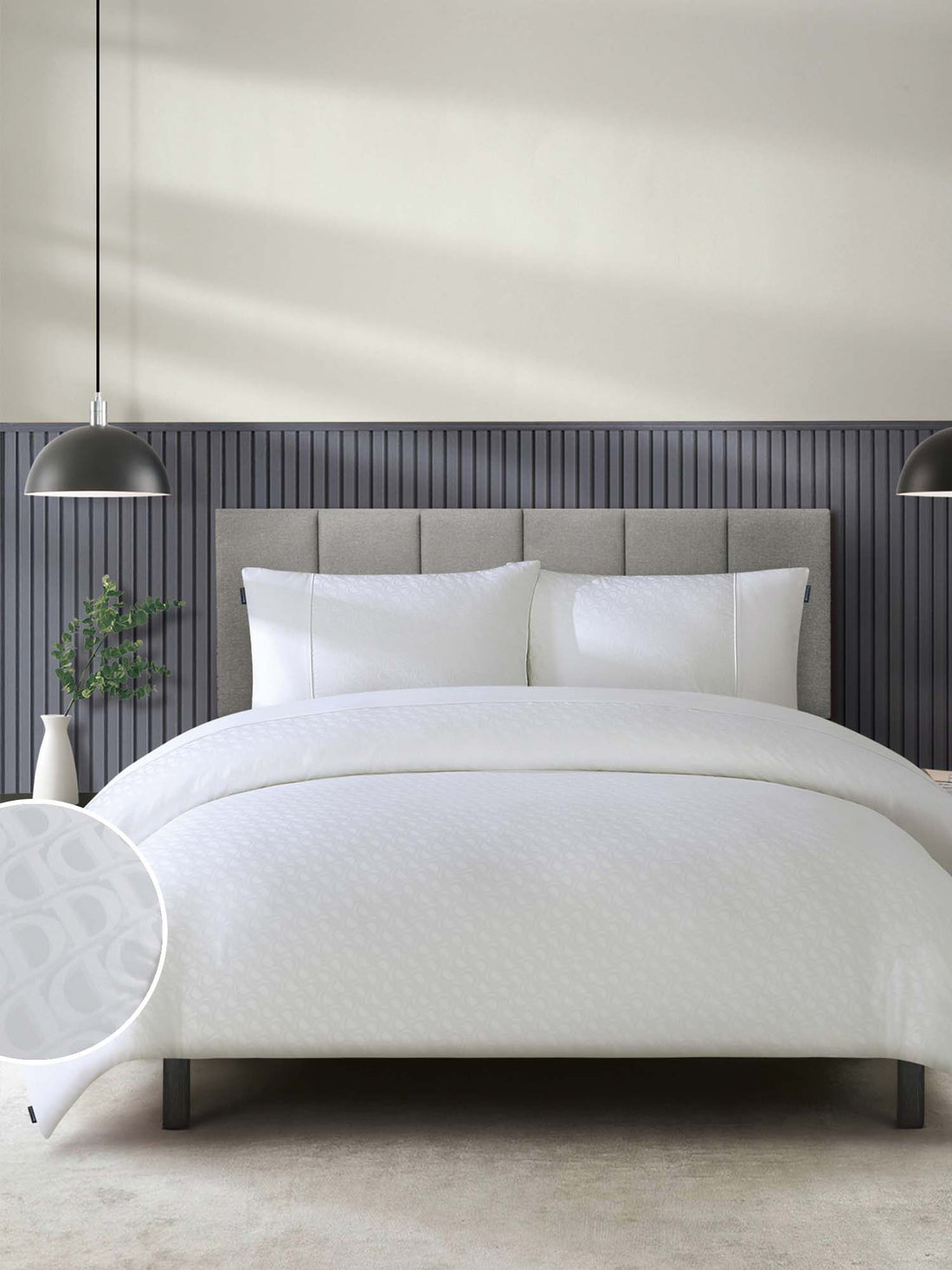 Duchamp Premium Cotton Sateen Monogram Jacquard Duvet Set Bright White